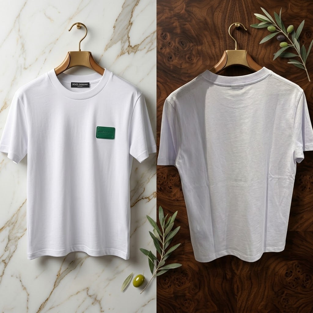 Dolce & Gabbana Rubberized Logo Plaque / Patch Cotton T-Shirt ALB Imagine principală a produsului