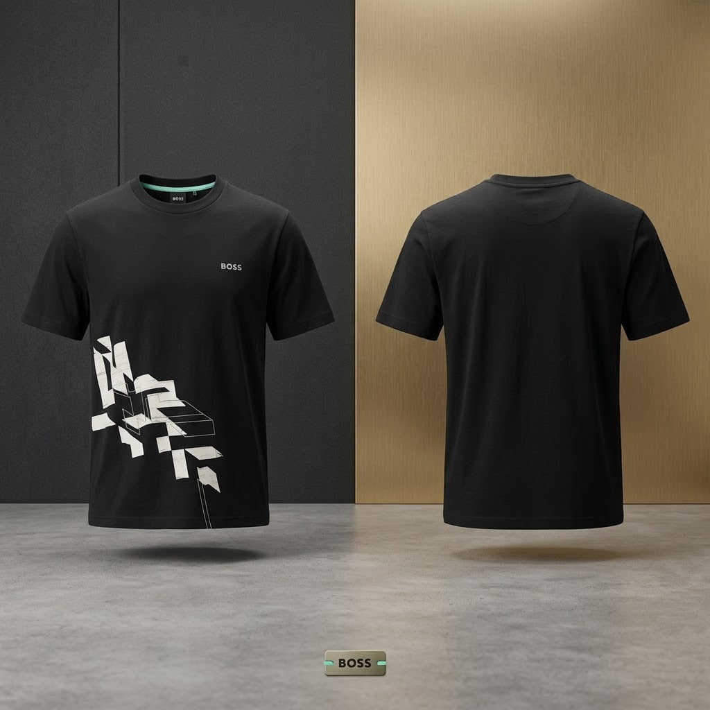 BOSS Logo Print & Graphic Artwork Cotton T-Shirt NEGRU Imagine principală a produsului